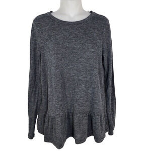 Loft Tee Women’s Size Medium Long Sleeve Knit Peplum Heathered Gray Stretch